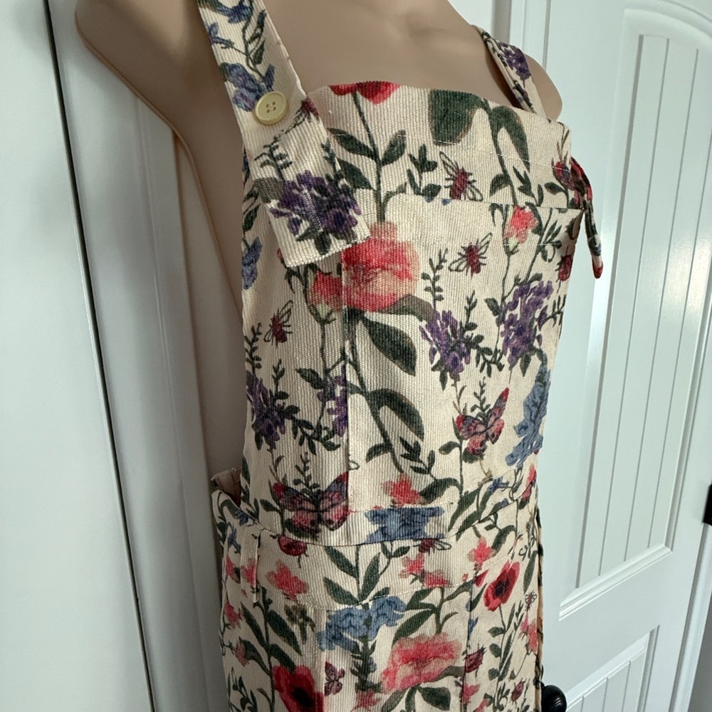 🆕➕️ CIDER Floral Lightweight Corduroy Button Wide Leg Jumpsuit CREAM 0XL $59 - Picture 15 of 16